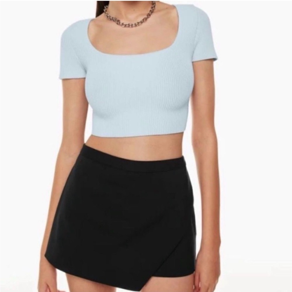 nwt Babaton sculpt knit squareneck top S baby blue